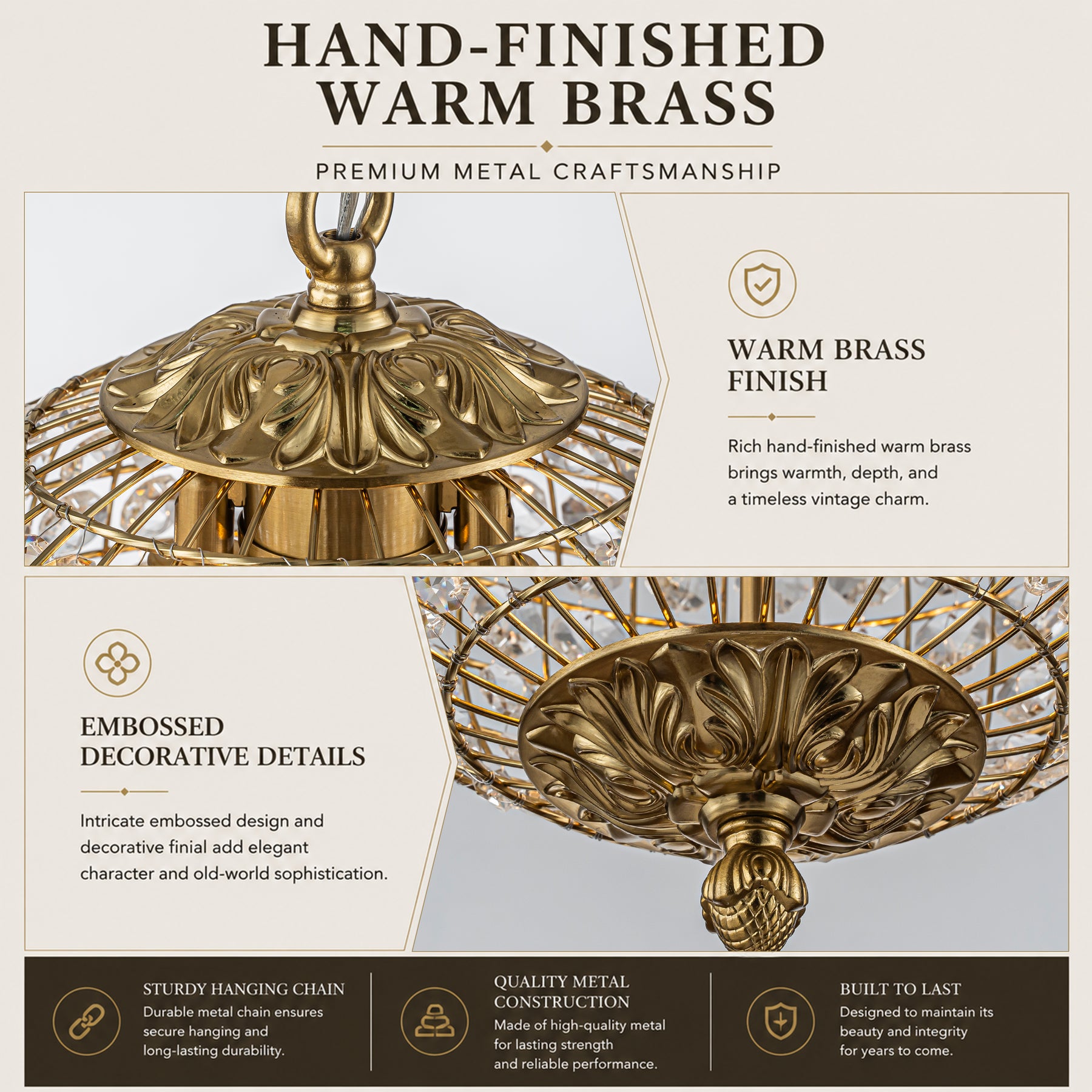 2-Light W12 in. Warm Brass Globe Chandelier Small Crystal Vintage Chandelier Cage-Style Shade Pendant Light for Kitchen Island Sphere Chandelier for Bedoom
