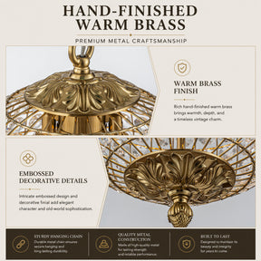 2-Light W12 in. Warm Brass Globe Chandelier Small Crystal Vintage Chandelier Cage-Style Shade Pendant Light for Kitchen Island Sphere Chandelier for Bedoom