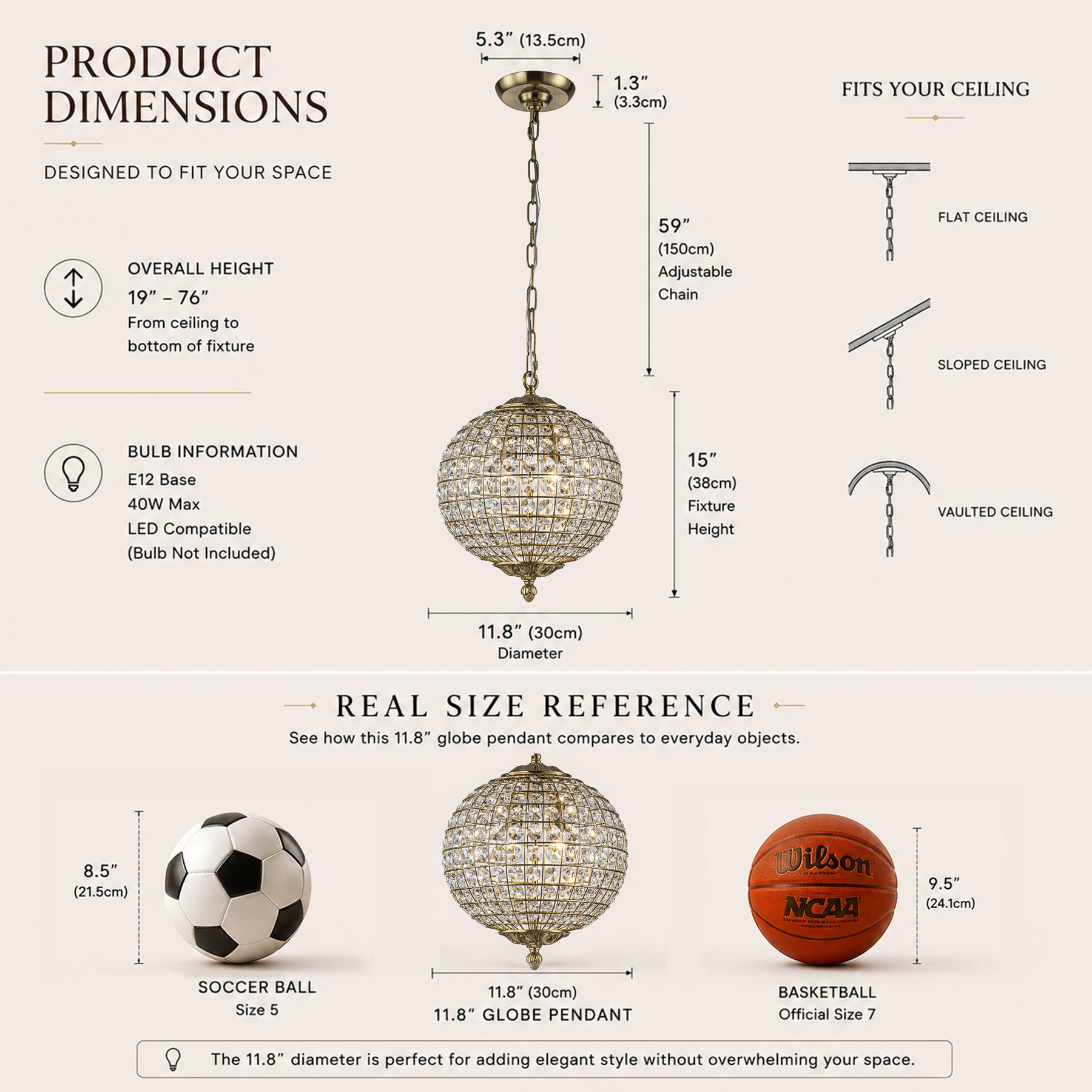 2-Light W12 in. Warm Brass Globe Chandelier Small Crystal Vintage Chandelier Cage-Style Shade Pendant Light for Kitchen Island Sphere Chandelier for Bedoom