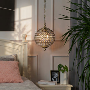 2-Light W12 in. Warm Brass Globe Chandelier Small Crystal Vintage Chandelier Cage-Style Shade Pendant Light for Kitchen Island Sphere Chandelier for Bedoom