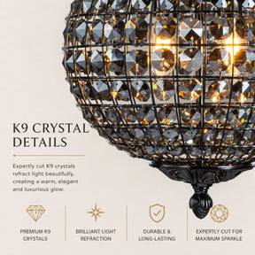 Modern Glam 2-Light Smoke Crystal Black Globe Chandelier Pendant Light with Adjustable Chain for Dining Room and Entryway