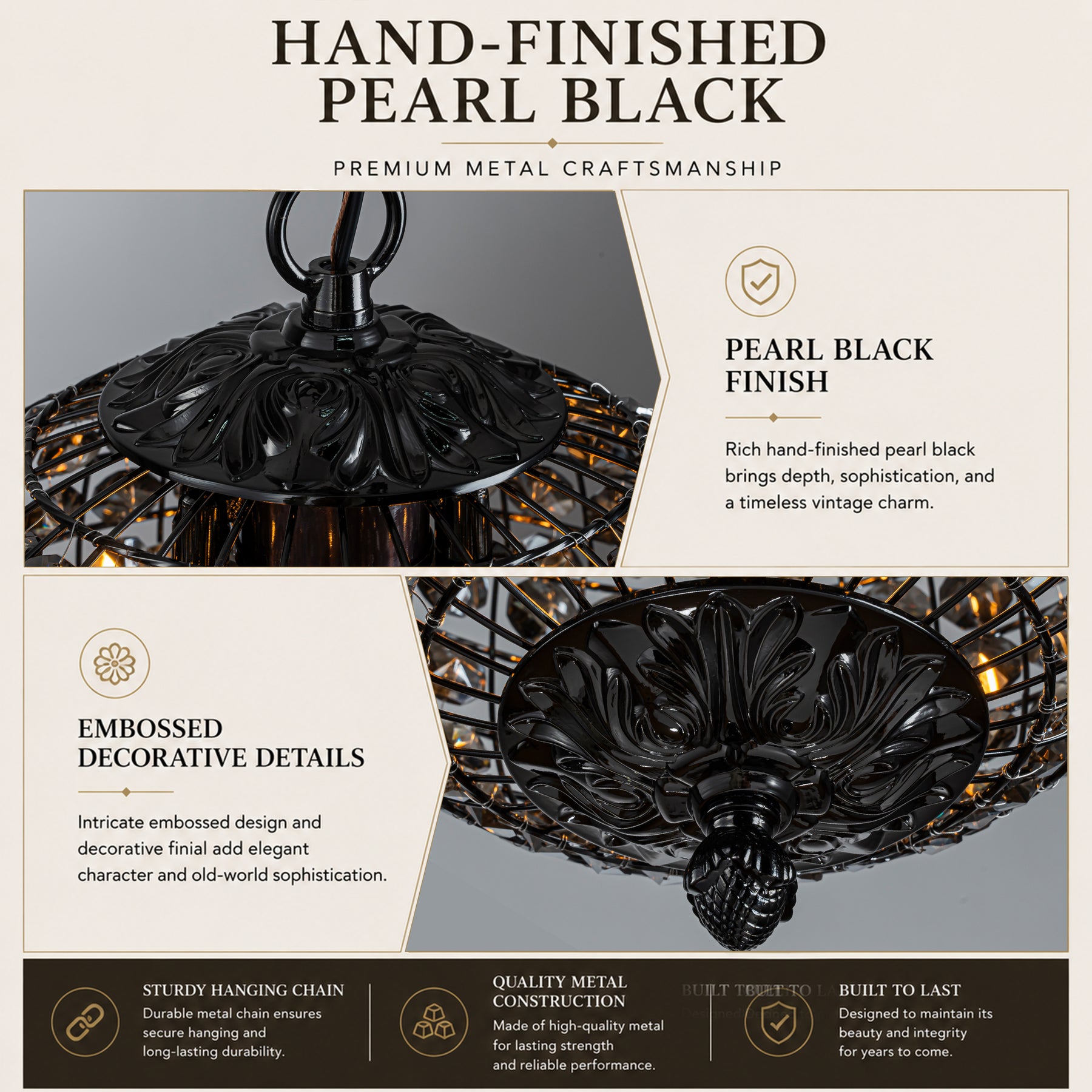 Modern Glam 2-Light Smoke Crystal Black Globe Chandelier Pendant Light with Adjustable Chain for Dining Room and Entryway