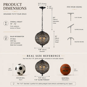 Modern Glam 2-Light Smoke Crystal Black Globe Chandelier Pendant Light with Adjustable Chain for Dining Room and Entryway