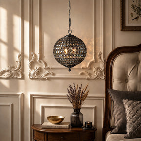 Modern Glam 2-Light Smoke Crystal Black Globe Chandelier Pendant Light with Adjustable Chain for Dining Room and Entryway