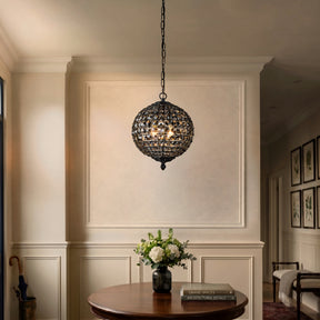 Modern Glam 2-Light Smoke Crystal Black Globe Chandelier Pendant Light with Adjustable Chain for Dining Room and Entryway