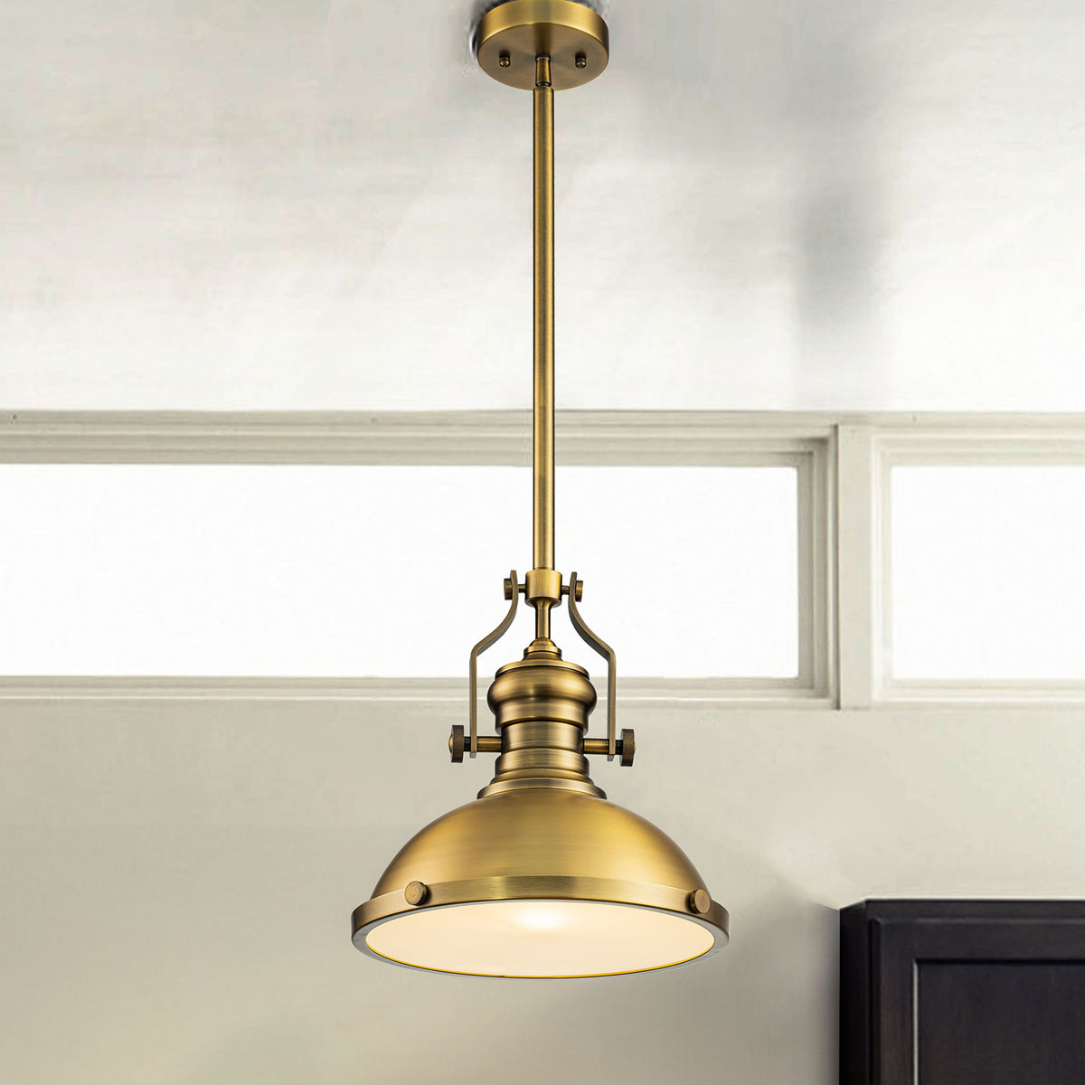 Industrial Antique Brass Dome Pendant Light for Kitchen Island