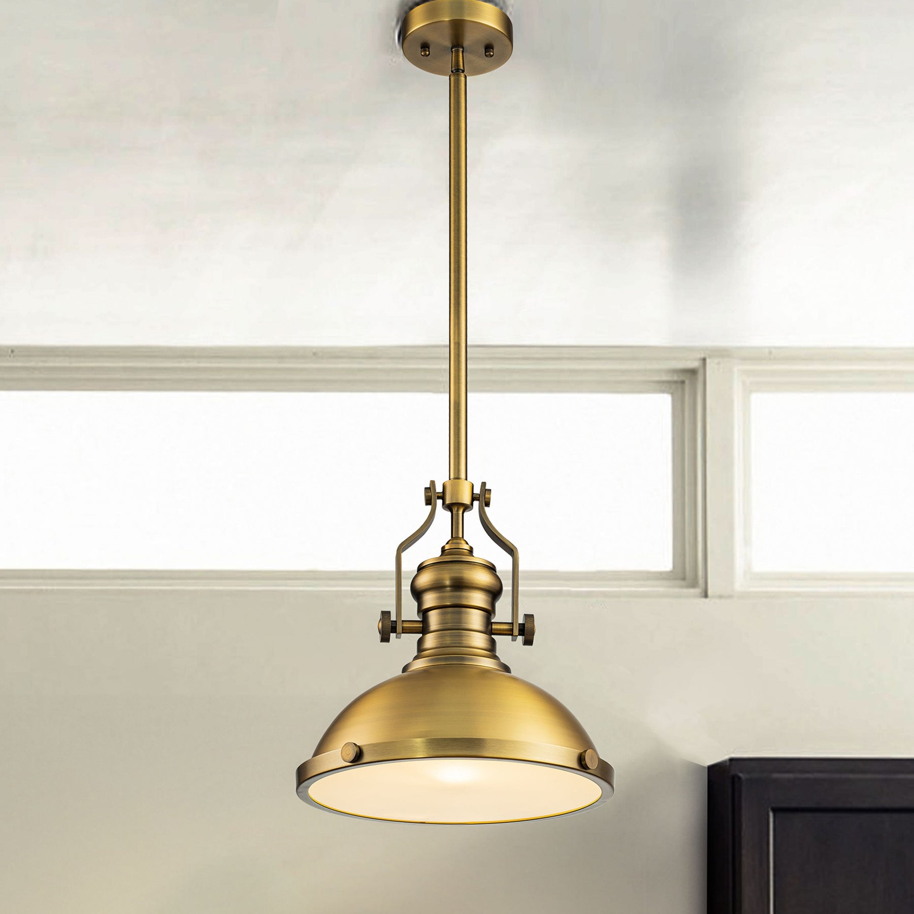Industrial Antique Brass Dome Pendant Light for Kitchen Island