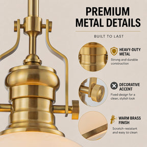 10" Modern Industrial Iron 1 -Light Warm Brass Gold/White French country/cottage Metal Dome Medium Hanging Kitchen Island Light