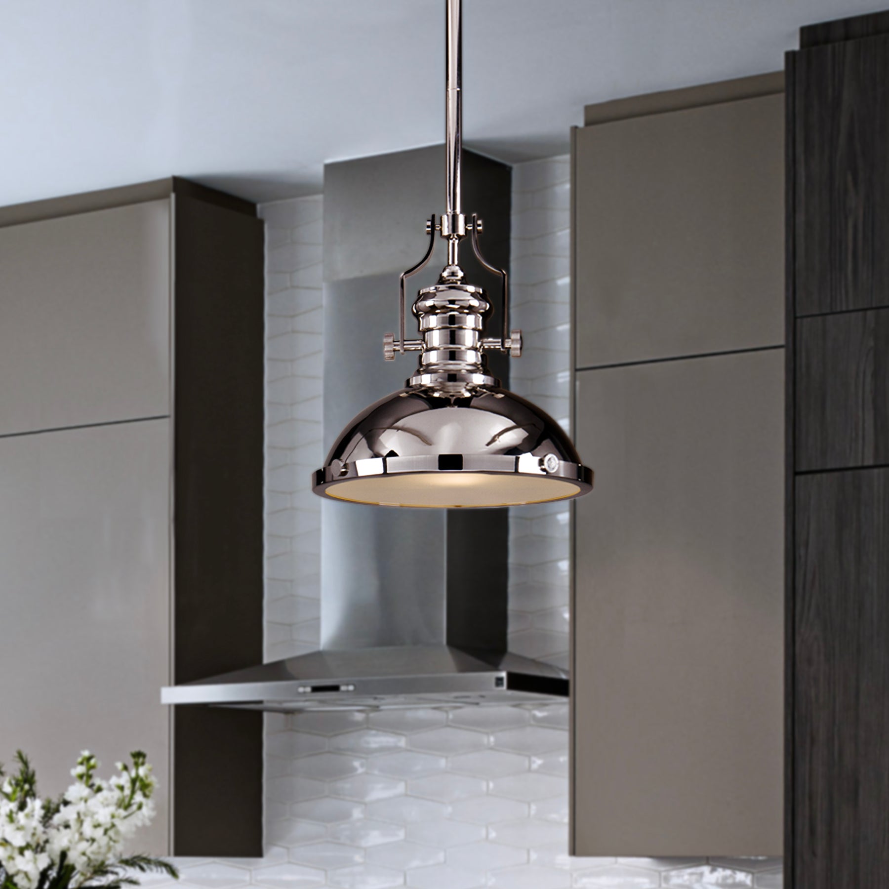 OpenBox 1-Light 13" Modern Industrial Polished Nickel Single Dome Pendant Light