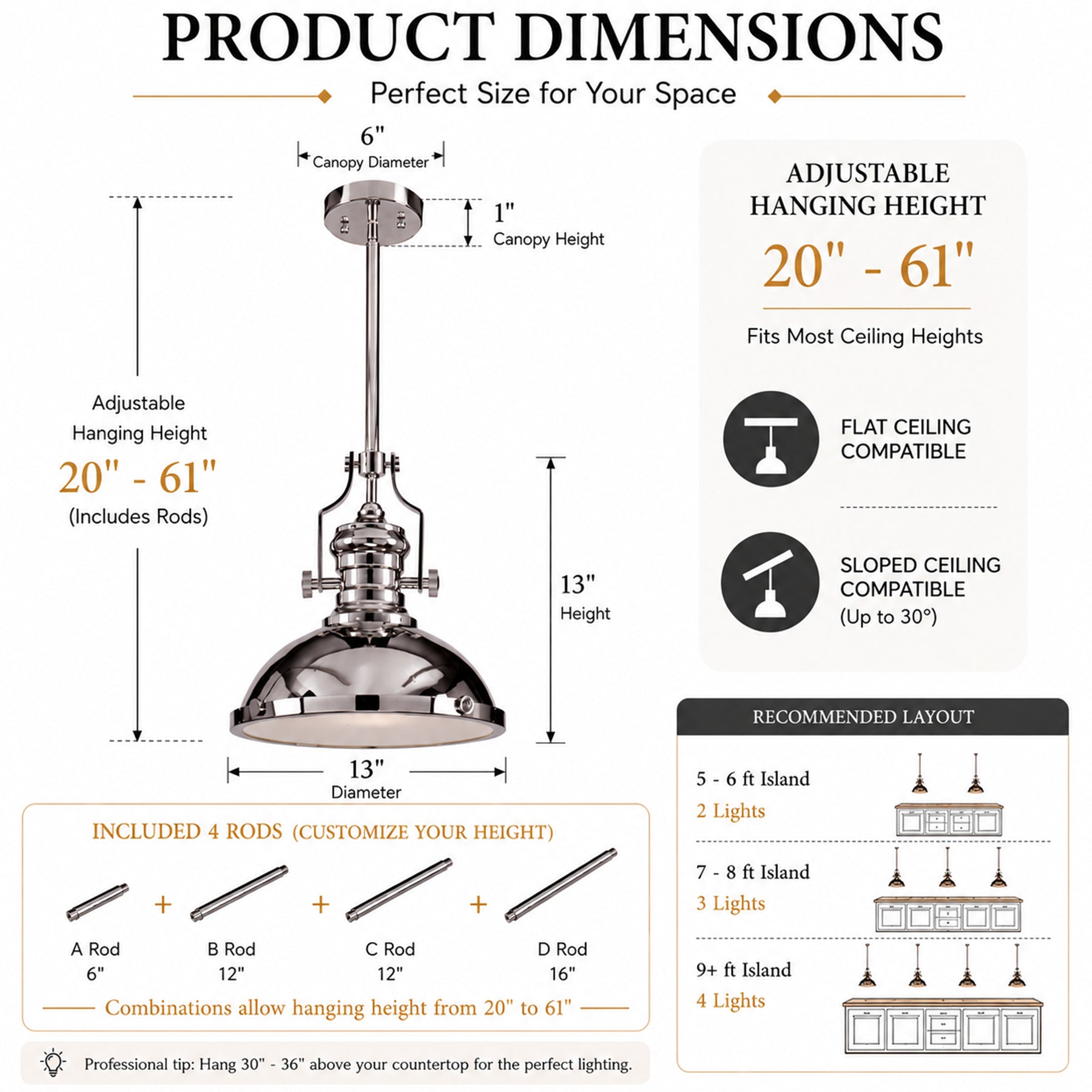 OpenBox 1-Light 13" Modern Industrial Polished Nickel Single Dome Pendant Light