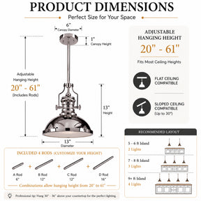 OpenBox 1-Light 13" Modern Industrial Polished Nickel Single Dome Pendant Light