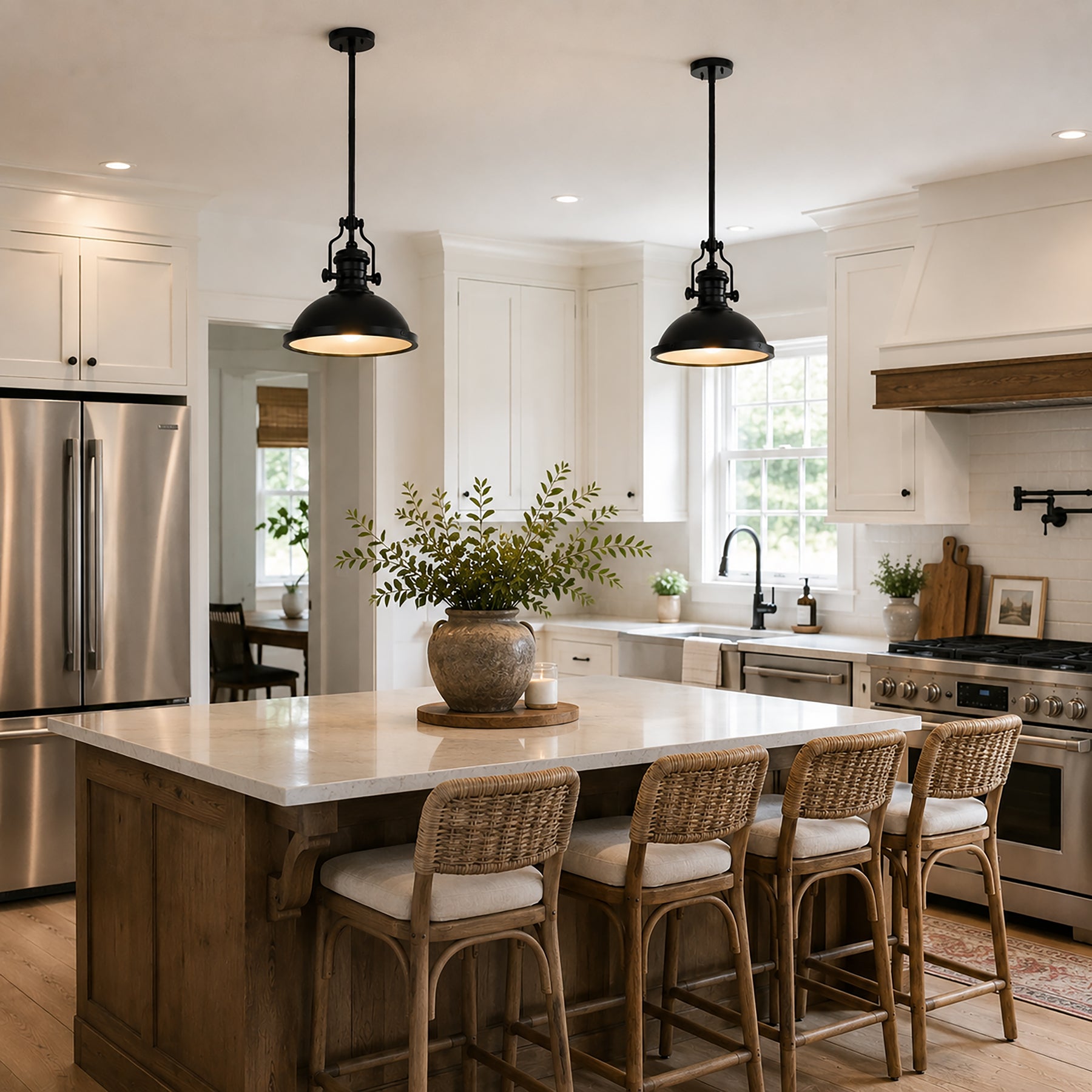 1-Light 13" Modern Industrial Matte Black Single Dome Pendant Light for Kitchen Island