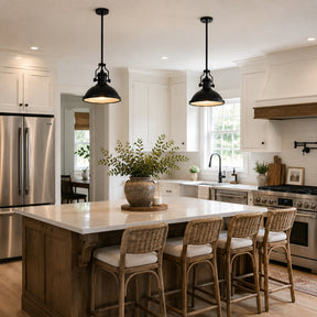 1-Light 13" Modern Industrial Matte Black Single Dome Pendant Light for Kitchen Island
