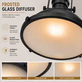 1-Light 13" Modern Industrial Matte Black Single Dome Pendant Light for Kitchen Island