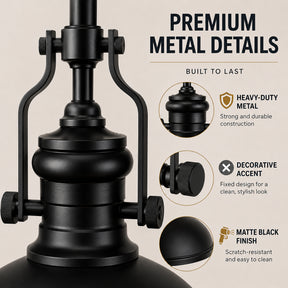 1-Light 13" Modern Industrial Matte Black Single Dome Pendant Light for Kitchen Island