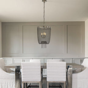 3-Light W16in Industry Modern Metal Chainmail Tassel Chandelier in Brush Black Nickel Finish