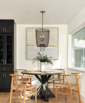 3-Light W16in Industry Modern Metal Chainmail Tassel Chandelier in Brush Black Nickel Finish