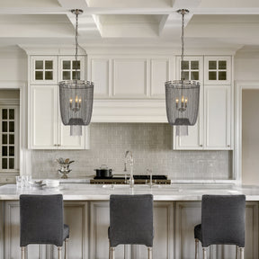 3-Light W16in Industry Modern Metal Chainmail Tassel Chandelier in Brush Black Nickel Finish