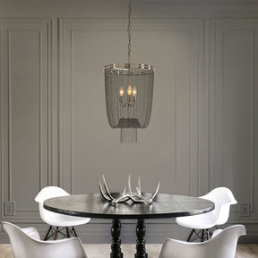 3-Light W16in Industry Modern Metal Chainmail Tassel Chandelier in Brush Black Nickel Finish