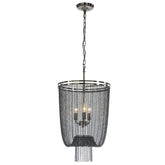 3-Light W16in Industry Modern Metal Chainmail Tassel Chandelier in Brush Black Nickel Finish