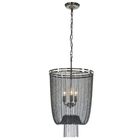 3-Light W16in Industry Modern Metal Chainmail Tassel Chandelier in Brush Black Nickel Finish