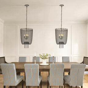 3-Light W16in Industry Modern Metal Chainmail Tassel Chandelier in Brush Black Nickel Finish
