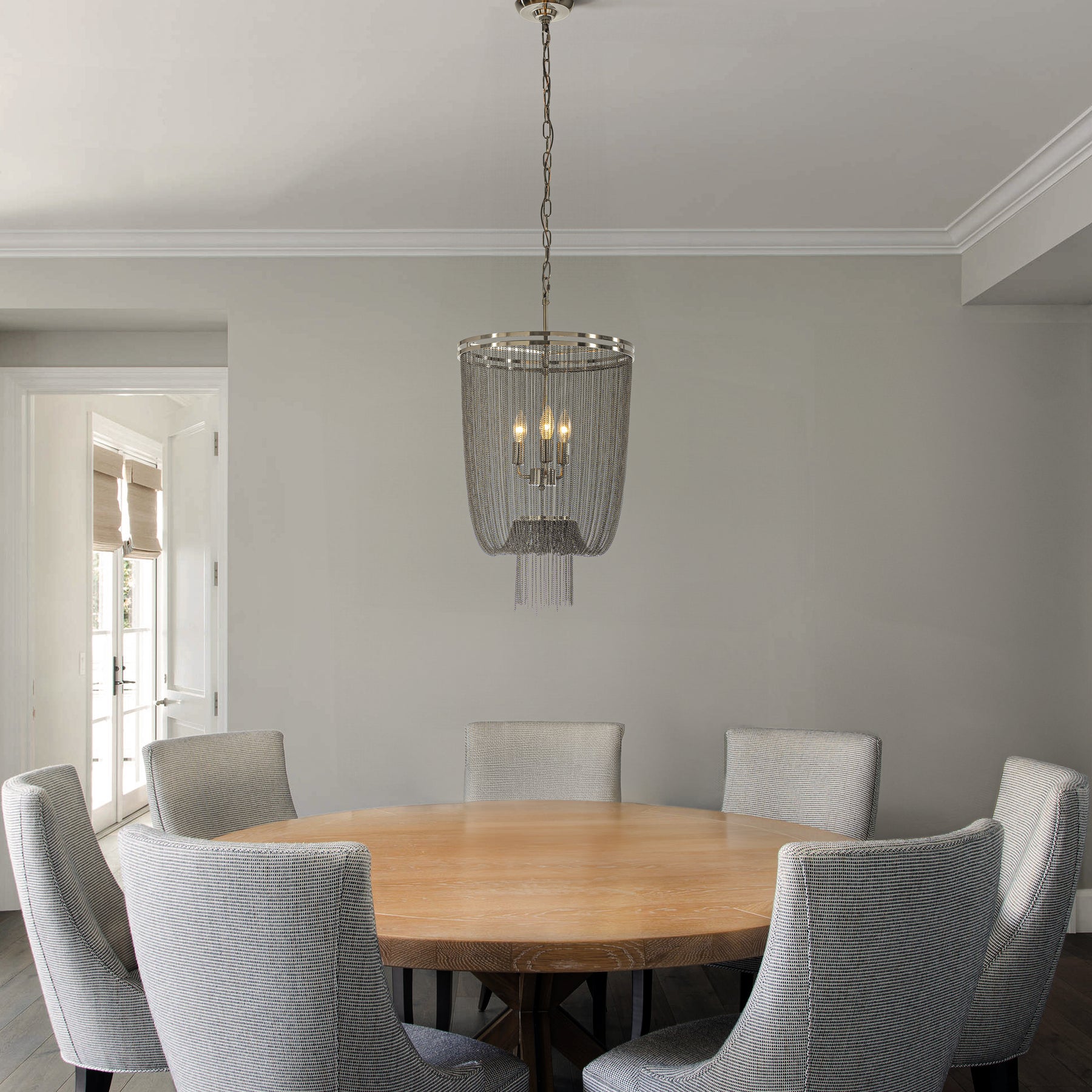 3-Light W16in Industry Modern Metal Chainmail Tassel Chandelier in Brush Black Nickel Finish