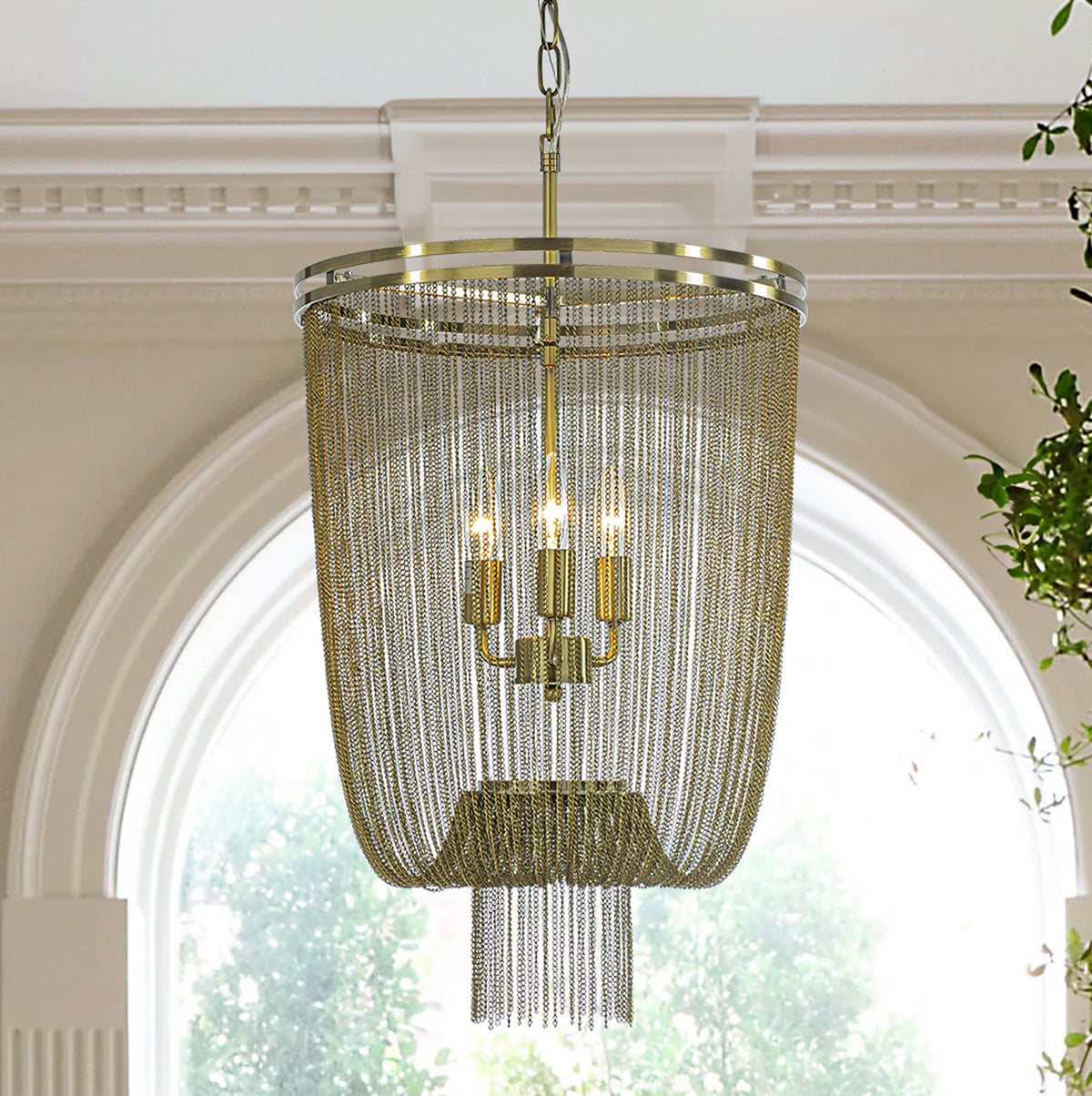 3-Light Vintage Empire Metal Chain Tassel Chandelier