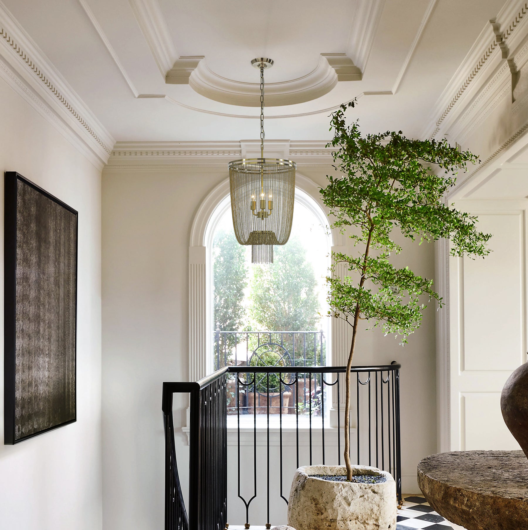 3-Light Vintage Empire Metal Chain Tassel Chandelier