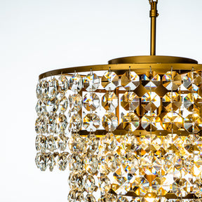 Open Box 5-Light Antique Gold Cone Shape Tiered Chandelier With Clear Crystals Beads