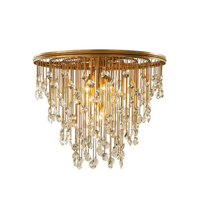 7-Light Modern Crystal Flush Mount Ceiling Light 28” Painted Brass Luxury Glam Flush Lighting for Bedroom Entryway Low Ceiling