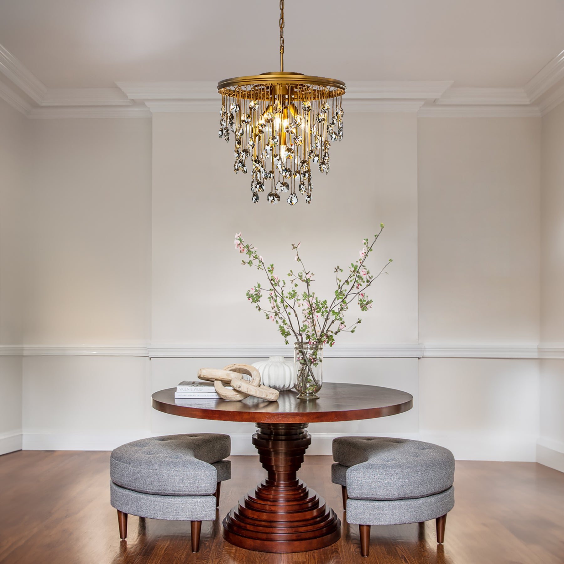 OpenBox 5-Light 20" Contemporary and Glam Antique Gold Rain Drop Crystal Chandelier