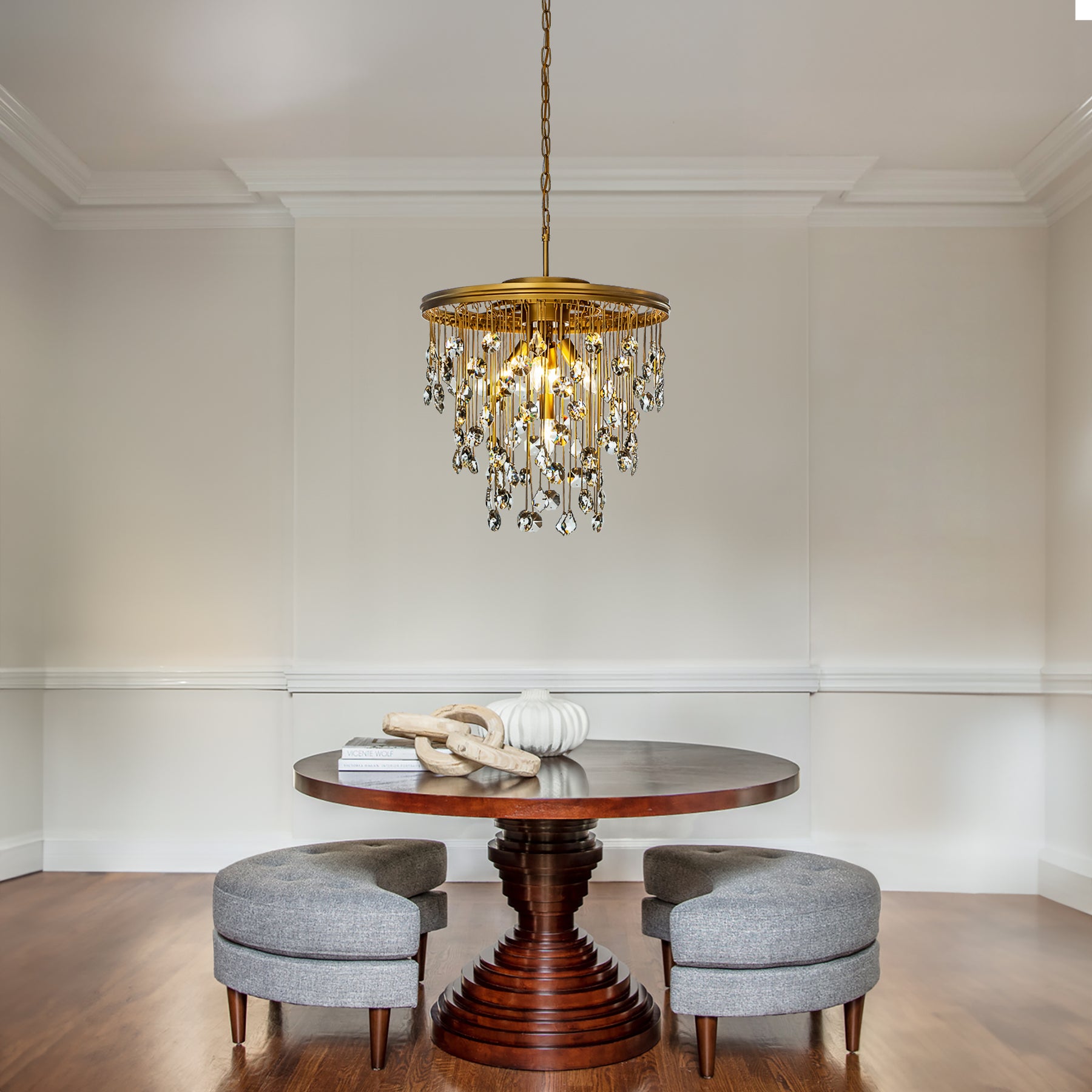 OpenBox 5-Light 20" Contemporary and Glam Antique Gold Rain Drop Crystal Chandelier