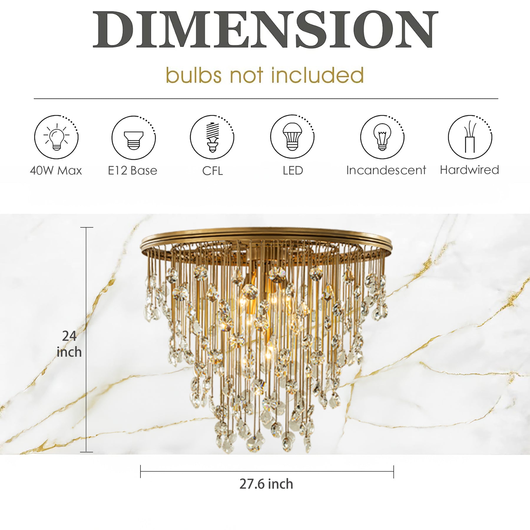 7-Light Modern Crystal Flush Mount Ceiling Light 28” Painted Brass Luxury Glam Flush Lighting for Bedroom Entryway Low Ceiling