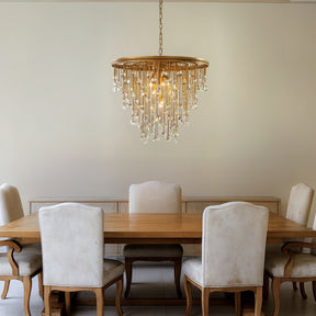 28” 7-Light Mid-Century Statement Crystal Chandelier Painted Brass Vintage Glam Pendant Light Adjustable Ceiling Fixture for Dining Room Living Room