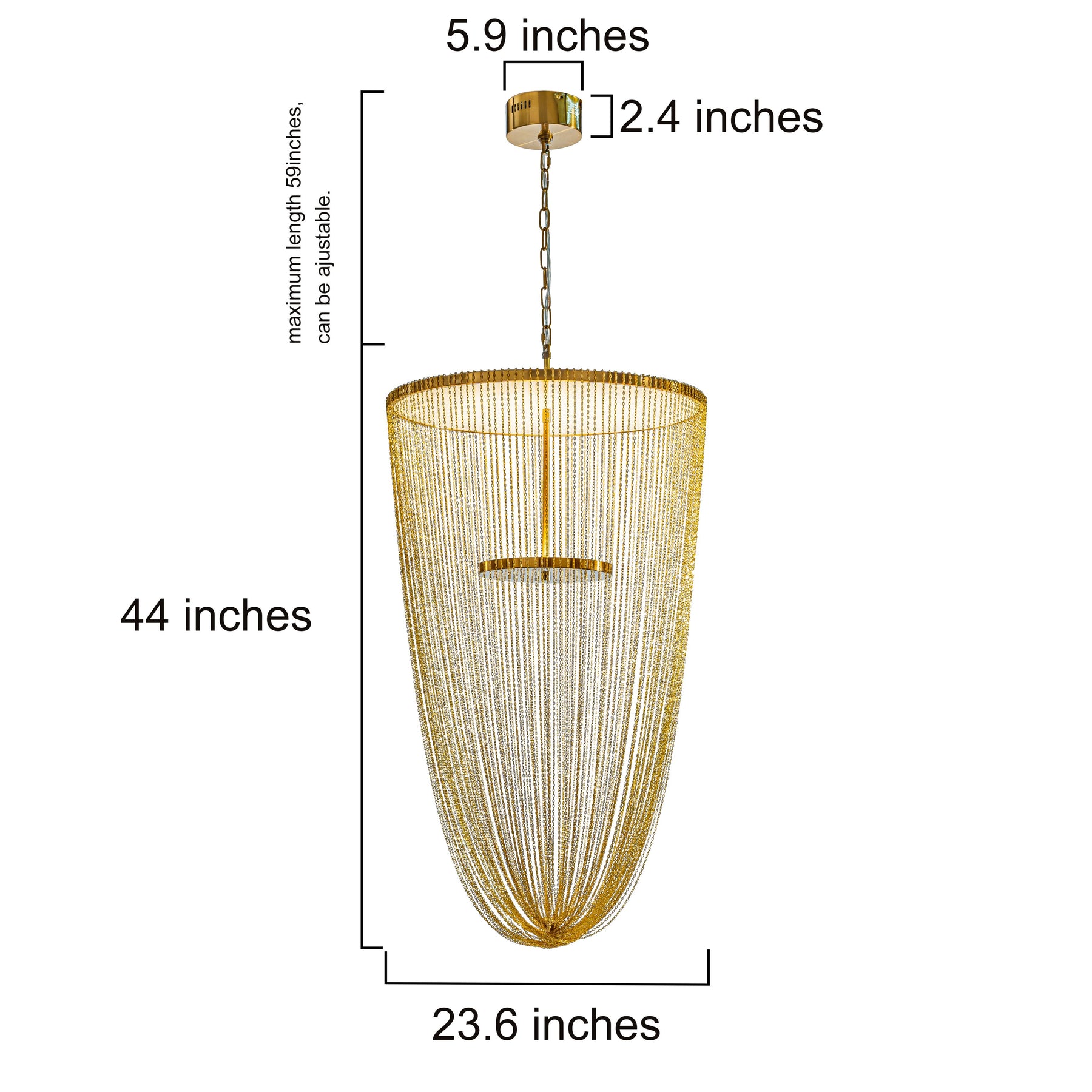 Contemporary Antique Gold Fringe LED Chandelier With Metal Chain Accents