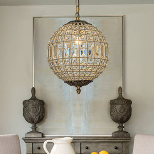 1-Light 12" Vintage And Glam Antique Gold Crystal Globe Chandelier Ornate Sphere Pendant Light