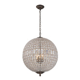 5-Light 24'' French Vintage Handcrafted Crystal Globe Chandelier Antique Bronze Mid-Century Pendant Light Dimmable For Dining Room Living Room or Foyer