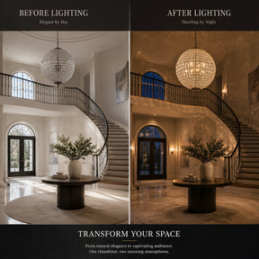 5-Light 24'' French Vintage Handcrafted Crystal Globe Chandelier Antique Bronze Mid-Century Pendant Light Dimmable For Dining Room Living Room or Foyer