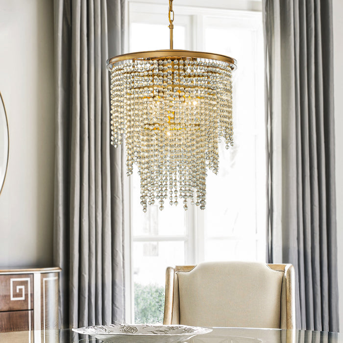 Glam And Elegant 5-Light Soft Gold Cone Shape Tiered Chandelier With Clear Glass Beads