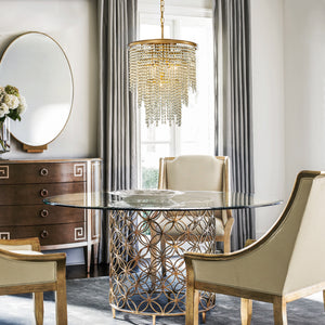 Glam And Elegant 5-Light Soft Gold Cone Shape Tiered Chandelier With Clear Glass Beads