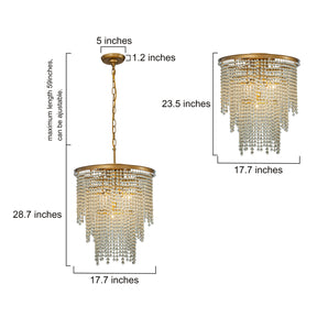 Open Box 5-Light 18" 3-Tier Glam And Elegant Soft Gold Tiered Glass Fringe Chandelier