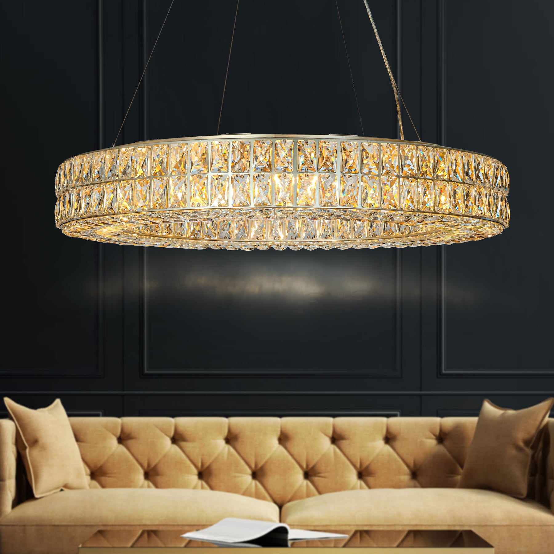 OpenBox 12-Light Unique/Statement Soft Gold Dining Room Wagon Wheel Chandelier With Crystal  Accents