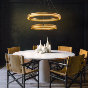 Open Box 2 Light 32'' Wide Round Antique Gold Modern Double Ring LED Chandelier For Living Room