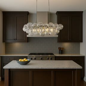 Glam 5-Light 43'' Modern Dining Room Chandelier with Hand-Blown Textured Clear Glass Globes and Chrome Finish