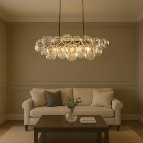 Glam 5-Light 43'' Modern Dining Room Chandelier with Hand-Blown Textured Clear Glass Globes and Chrome Finish