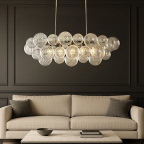 Glam 5-Light 43'' Modern Dining Room Chandelier with Hand-Blown Textured Clear Glass Globes and Chrome Finish