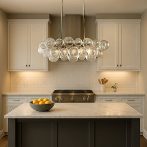 Glam 5-Light 43'' Modern Dining Room Chandelier with Hand-Blown Textured Clear Glass Globes and Chrome Finish