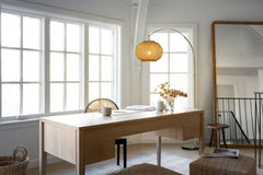 75" 1-Light  Bronze Arc Floor Lamp with Hand-woven Bamboo Shade and Black Marble Base