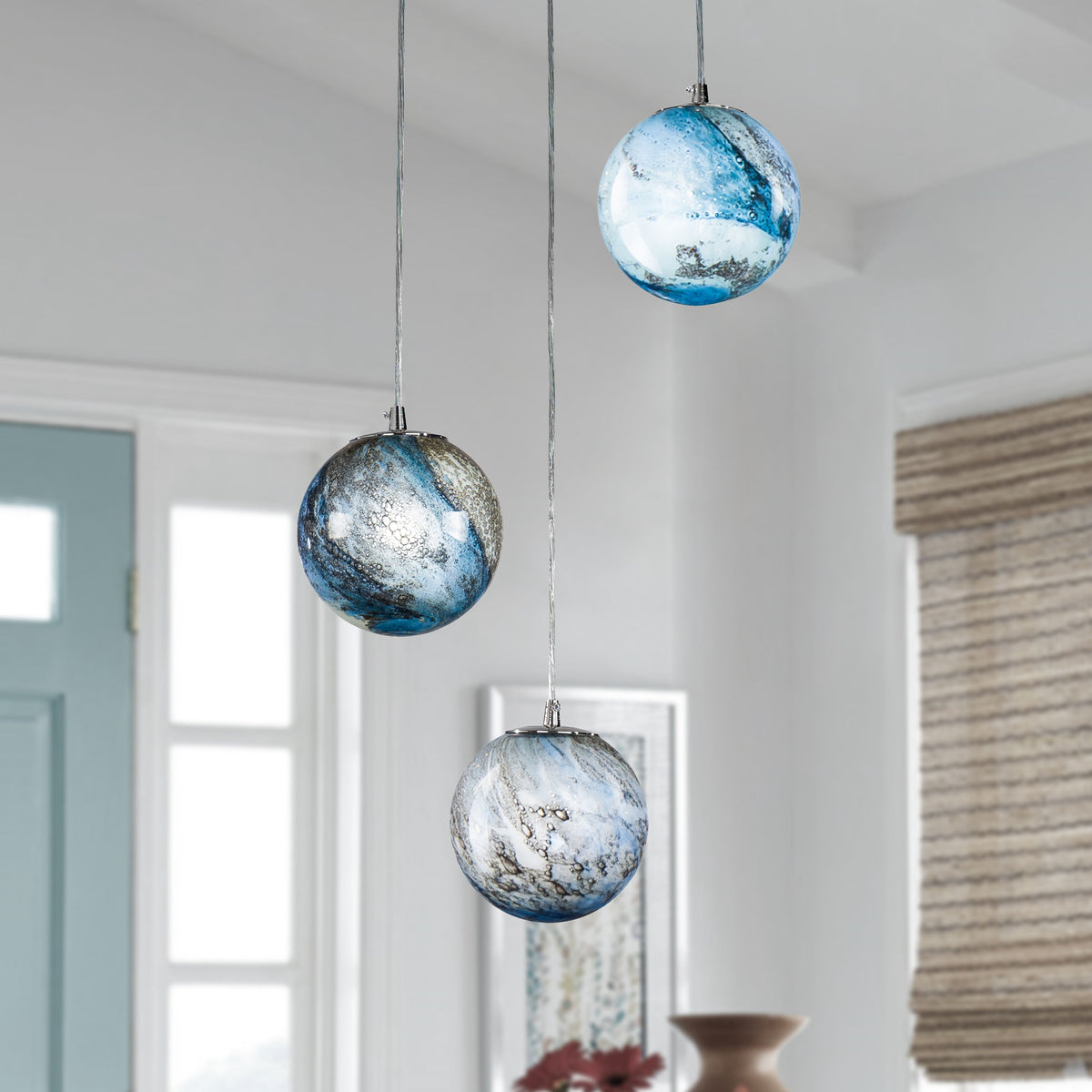 Unique Handblown Glazed Glass Pendant Lamp